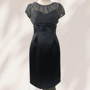 [Tahari] - Satin and Chiffon Dress with Belted Empire Waist